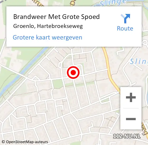 Locatie op kaart van de 112 melding: Brandweer Met Grote Spoed Naar Groenlo, Hartebroekseweg op 27 mei 2024 15:55