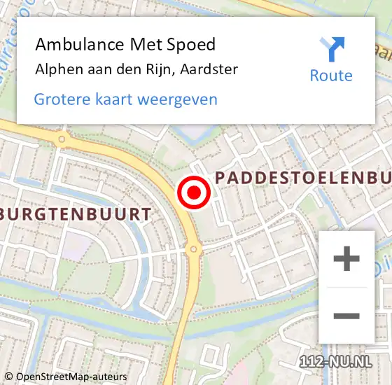 Locatie op kaart van de 112 melding: Ambulance Met Spoed Naar Alphen aan den Rijn, Aardster op 27 mei 2024 16:07