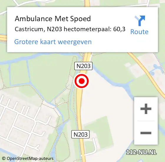 Locatie op kaart van de 112 melding: Ambulance Met Spoed Naar Castricum, N203 hectometerpaal: 60,3 op 27 mei 2024 16:09