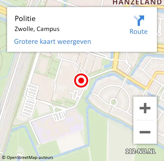 Locatie op kaart van de 112 melding: Politie Zwolle, Campus op 27 mei 2024 16:16