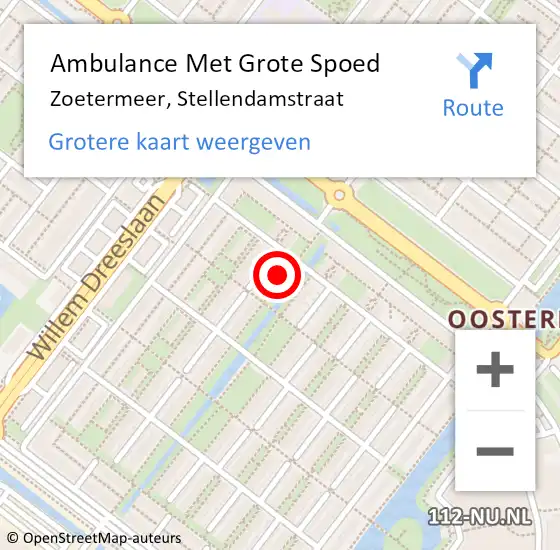 Locatie op kaart van de 112 melding: Ambulance Met Grote Spoed Naar Zoetermeer, Stellendamstraat op 27 mei 2024 16:25