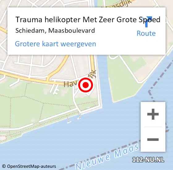 Locatie op kaart van de 112 melding: Trauma helikopter Met Zeer Grote Spoed Naar Schiedam, Maasboulevard op 27 mei 2024 16:26