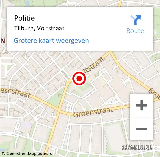 Locatie op kaart van de 112 melding: Politie Tilburg, Voltstraat op 27 mei 2024 16:28