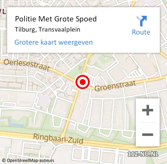 Locatie op kaart van de 112 melding: Politie Met Grote Spoed Naar Tilburg, Transvaalplein op 27 mei 2024 16:28