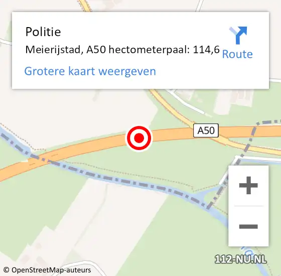 Locatie op kaart van de 112 melding: Politie Meierijstad, A50 hectometerpaal: 114,6 op 27 mei 2024 16:32