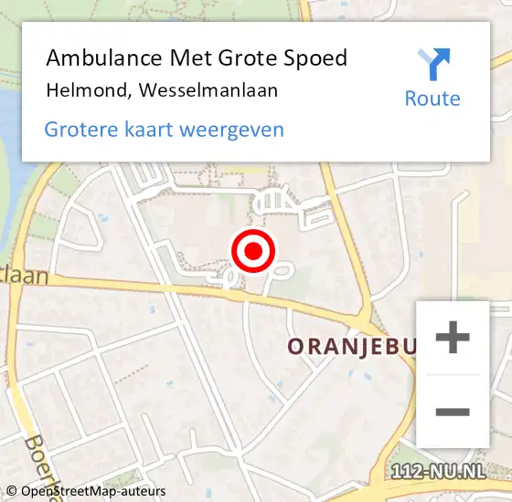 Locatie op kaart van de 112 melding: Ambulance Met Grote Spoed Naar Helmond, Wesselmanlaan op 27 mei 2024 16:42