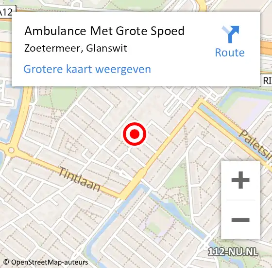 Locatie op kaart van de 112 melding: Ambulance Met Grote Spoed Naar Zoetermeer, Glanswit op 27 mei 2024 16:43