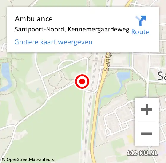 Locatie op kaart van de 112 melding: Ambulance Santpoort-Noord, Kennemergaardeweg op 27 mei 2024 16:44