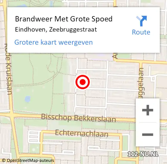 Locatie op kaart van de 112 melding: Brandweer Met Grote Spoed Naar Eindhoven, Zeebruggestraat op 27 mei 2024 16:45