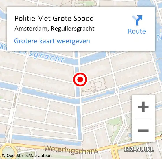 Locatie op kaart van de 112 melding: Politie Met Grote Spoed Naar Amsterdam, Reguliersgracht op 27 mei 2024 16:52