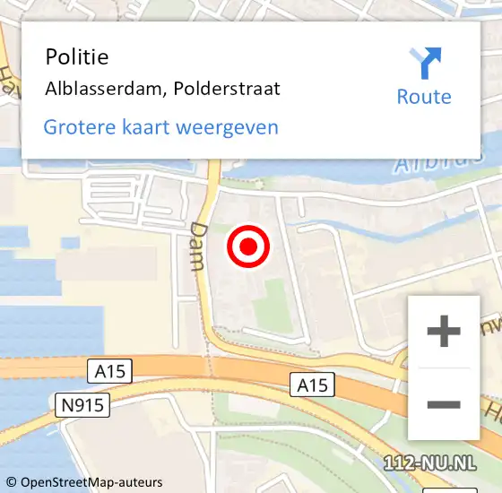 Locatie op kaart van de 112 melding: Politie Alblasserdam, Polderstraat op 27 mei 2024 16:59