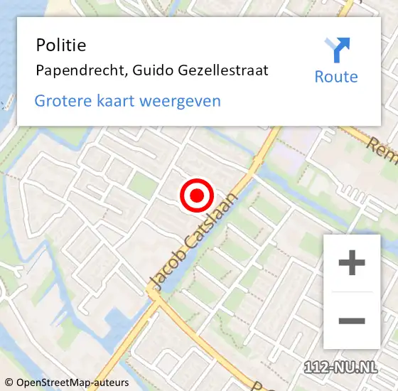 Locatie op kaart van de 112 melding: Politie Papendrecht, Guido Gezellestraat op 27 mei 2024 17:30