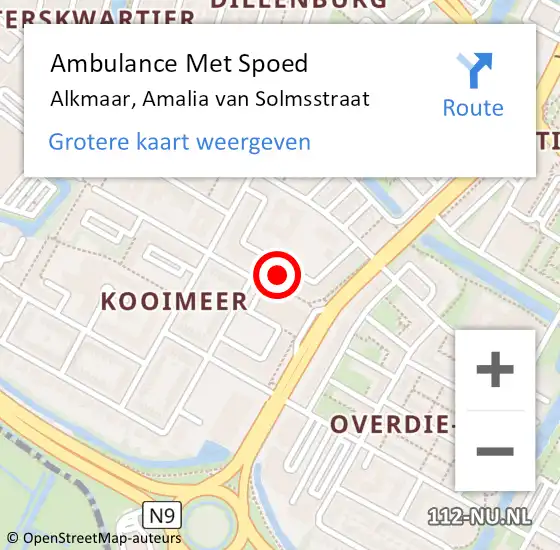 Locatie op kaart van de 112 melding: Ambulance Met Spoed Naar Alkmaar, Amalia van Solmsstraat op 27 mei 2024 17:36