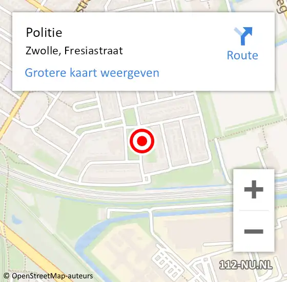 Locatie op kaart van de 112 melding: Politie Zwolle, Fresiastraat op 27 mei 2024 17:38