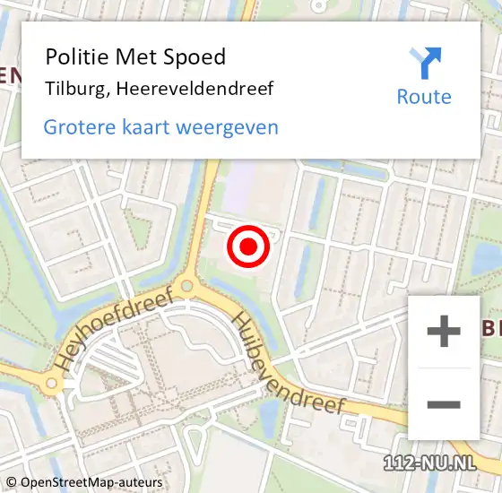 Locatie op kaart van de 112 melding: Politie Met Spoed Naar Tilburg, Heereveldendreef op 27 mei 2024 17:53