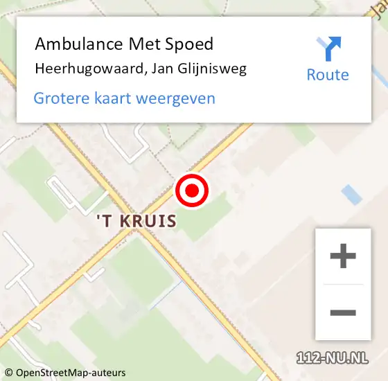 Locatie op kaart van de 112 melding: Ambulance Met Spoed Naar Heerhugowaard, Jan Glijnisweg op 27 mei 2024 17:58