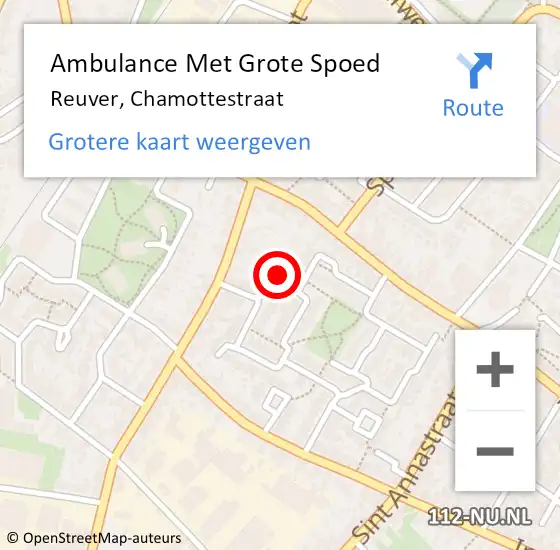 Locatie op kaart van de 112 melding: Ambulance Met Grote Spoed Naar Reuver, Chamottestraat op 27 mei 2024 18:13