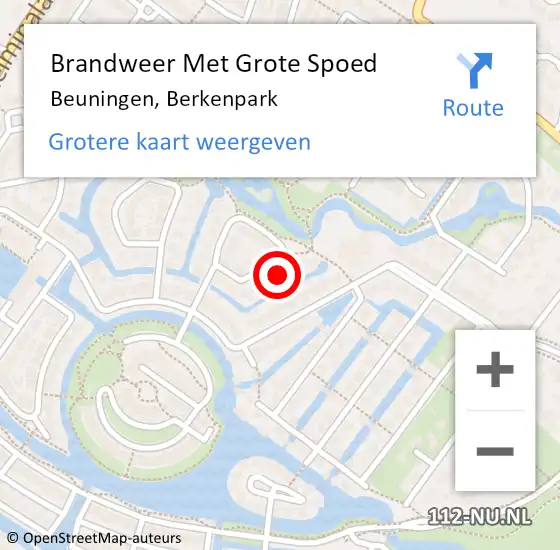 Locatie op kaart van de 112 melding: Brandweer Met Grote Spoed Naar Beuningen, Berkenpark op 27 mei 2024 18:13