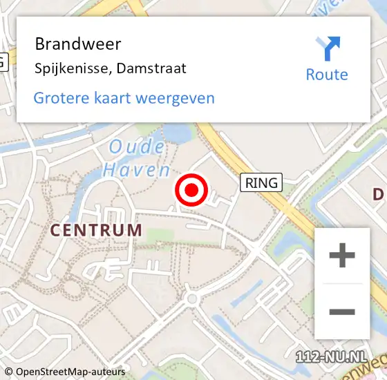 Locatie op kaart van de 112 melding: Brandweer Spijkenisse, Damstraat op 27 mei 2024 18:22
