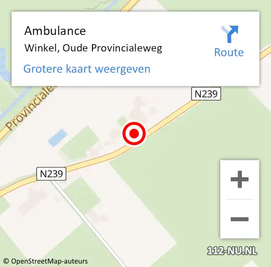 Locatie op kaart van de 112 melding: Ambulance Winkel, Oude Provincialeweg op 27 mei 2024 18:25