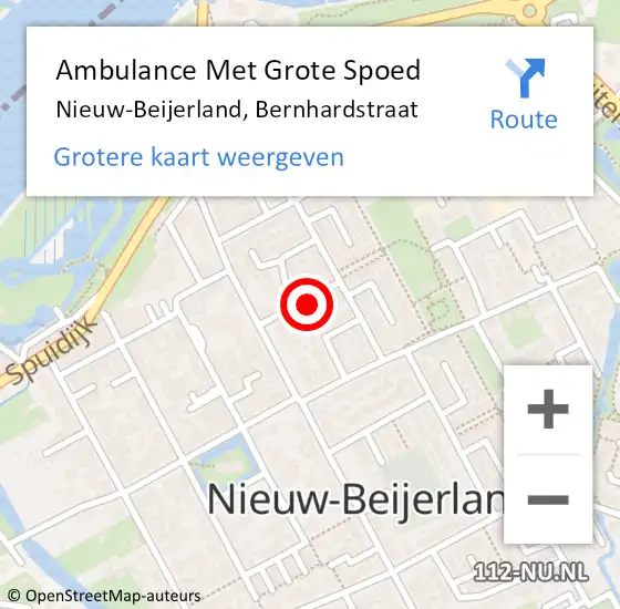 Locatie op kaart van de 112 melding: Ambulance Met Grote Spoed Naar Nieuw-Beijerland, Bernhardstraat op 27 mei 2024 18:36