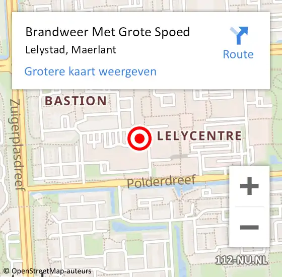 Locatie op kaart van de 112 melding: Brandweer Met Grote Spoed Naar Lelystad, Maerlant op 27 mei 2024 18:49