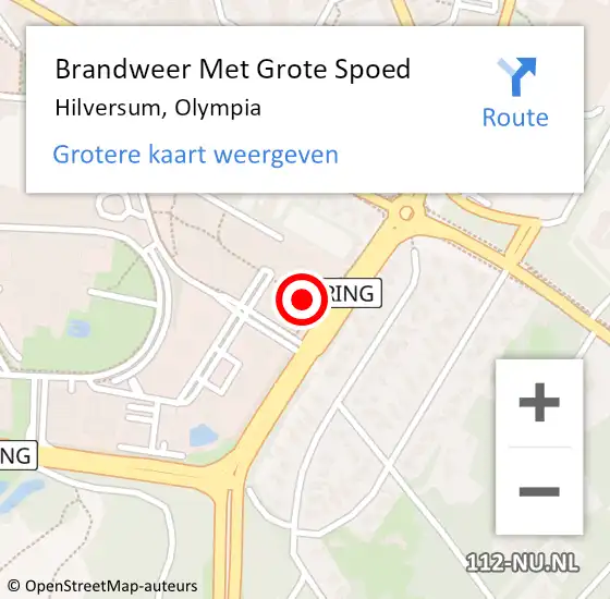 Locatie op kaart van de 112 melding: Brandweer Met Grote Spoed Naar Hilversum, Olympia op 27 mei 2024 18:49