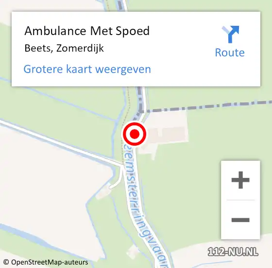 Locatie op kaart van de 112 melding: Ambulance Met Spoed Naar Beets, Zomerdijk op 27 mei 2024 19:07