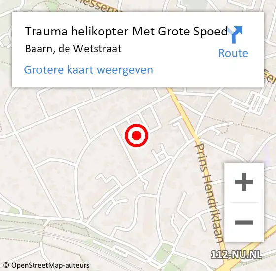 Locatie op kaart van de 112 melding: Trauma helikopter Met Grote Spoed Naar Baarn, de Wetstraat op 27 mei 2024 19:08