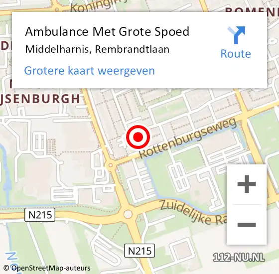 Locatie op kaart van de 112 melding: Ambulance Met Grote Spoed Naar Middelharnis, Rembrandtlaan op 27 mei 2024 19:10