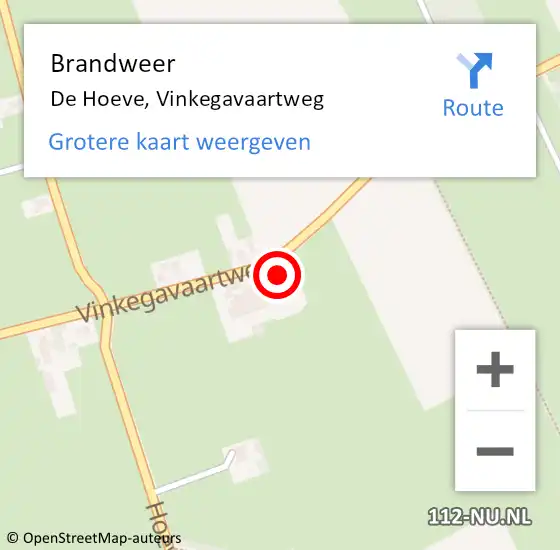 Locatie op kaart van de 112 melding: Brandweer De Hoeve, Vinkegavaartweg op 27 mei 2024 19:15