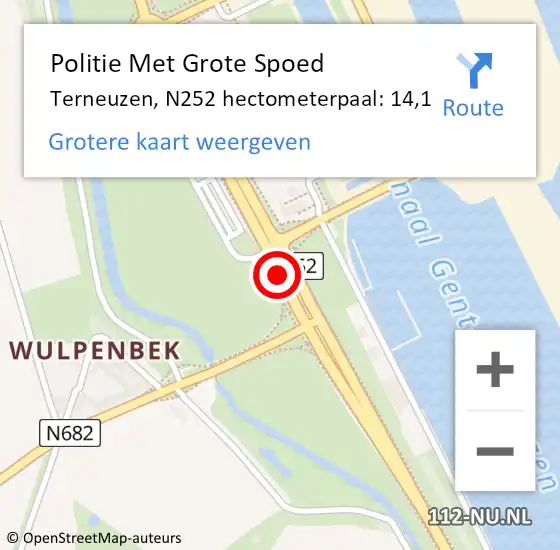 Locatie op kaart van de 112 melding: Politie Met Grote Spoed Naar Terneuzen, N252 hectometerpaal: 14,1 op 27 mei 2024 19:18