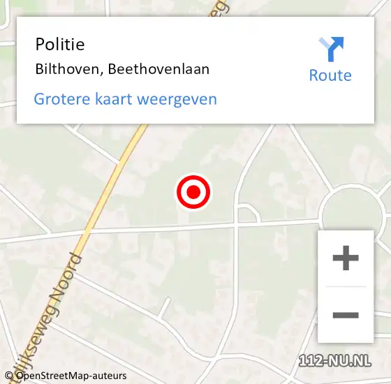 Locatie op kaart van de 112 melding: Politie Bilthoven, Beethovenlaan op 27 mei 2024 19:26