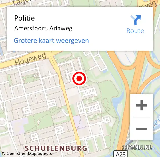 Locatie op kaart van de 112 melding: Politie Amersfoort, Ariaweg op 27 mei 2024 19:33