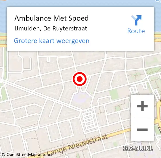 Locatie op kaart van de 112 melding: Ambulance Met Spoed Naar IJmuiden, De Ruyterstraat op 27 mei 2024 19:34
