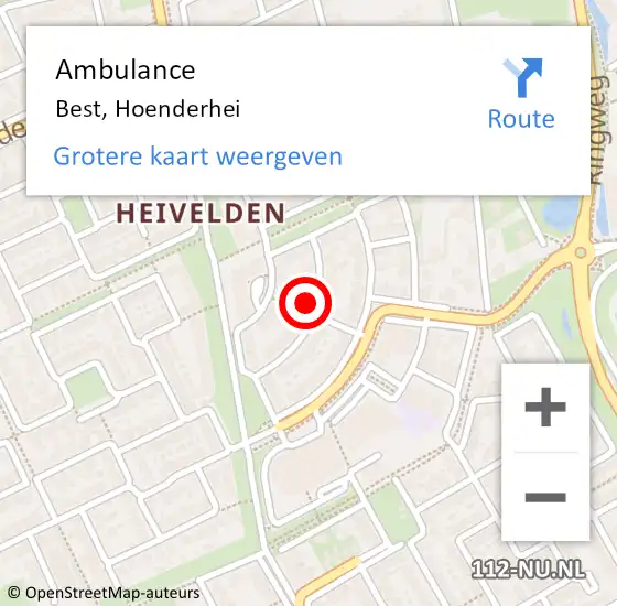 Locatie op kaart van de 112 melding: Ambulance Best, Hoenderhei op 7 oktober 2014 12:35