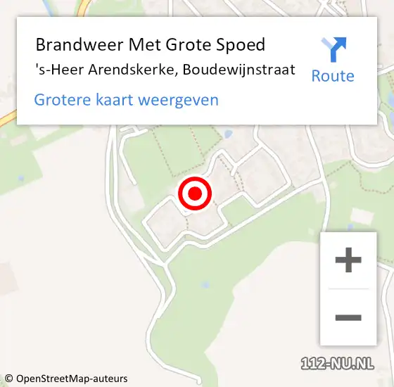 Locatie op kaart van de 112 melding: Brandweer Met Grote Spoed Naar 's-Heer Arendskerke, Boudewijnstraat op 27 mei 2024 19:46