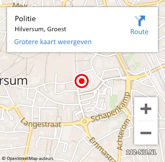 Locatie op kaart van de 112 melding: Politie Hilversum, Groest op 27 mei 2024 19:52