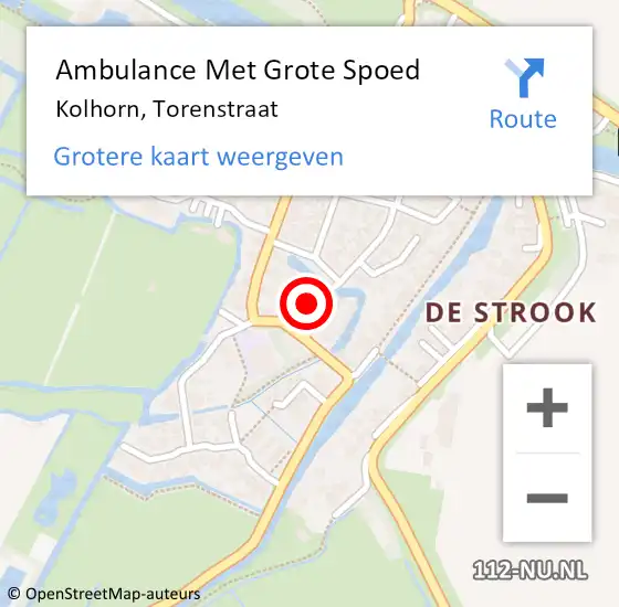 Locatie op kaart van de 112 melding: Ambulance Met Grote Spoed Naar Kolhorn, Torenstraat op 27 mei 2024 19:54