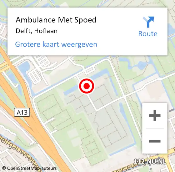 Locatie op kaart van de 112 melding: Ambulance Met Spoed Naar Delft, Hoflaan op 27 mei 2024 20:01