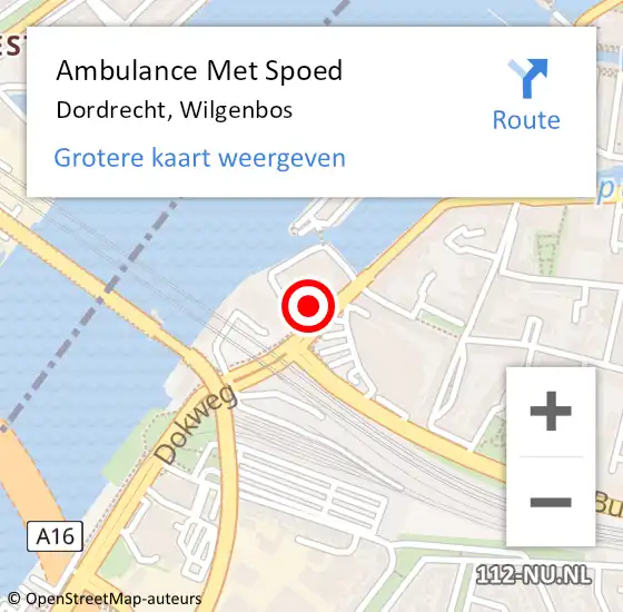 Locatie op kaart van de 112 melding: Ambulance Met Spoed Naar Dordrecht, Wilgenbos op 27 mei 2024 20:07