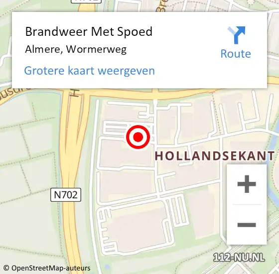 Locatie op kaart van de 112 melding: Brandweer Met Spoed Naar Almere, Wormerweg op 27 mei 2024 20:10