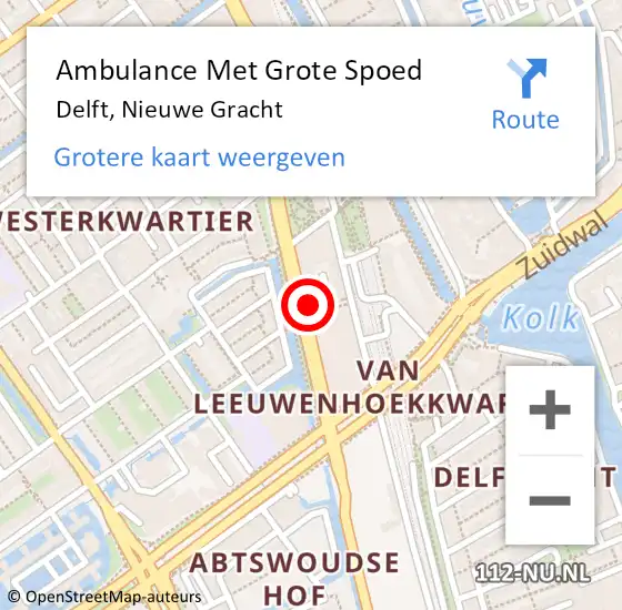 Locatie op kaart van de 112 melding: Ambulance Met Grote Spoed Naar Delft, Nieuwe Gracht op 27 mei 2024 20:15