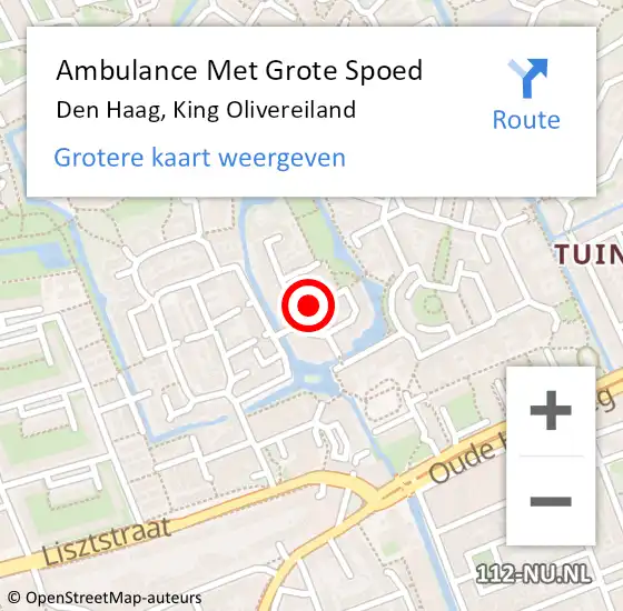 Locatie op kaart van de 112 melding: Ambulance Met Grote Spoed Naar Den Haag, King Olivereiland op 27 mei 2024 20:23