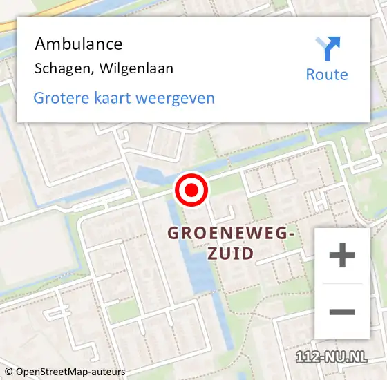 Locatie op kaart van de 112 melding: Ambulance Schagen, Wilgenlaan op 27 mei 2024 20:33