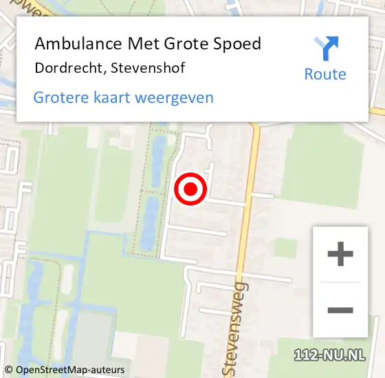 Locatie op kaart van de 112 melding: Ambulance Met Grote Spoed Naar Dordrecht, Stevenshof op 27 mei 2024 20:51