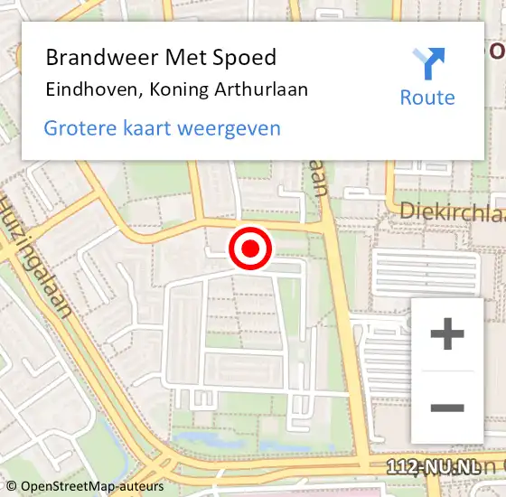 Locatie op kaart van de 112 melding: Brandweer Met Spoed Naar Eindhoven, Koning Arthurlaan op 27 mei 2024 21:02