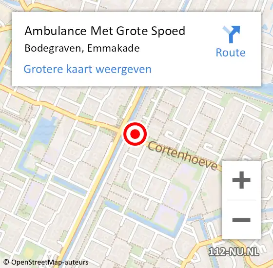 Locatie op kaart van de 112 melding: Ambulance Met Grote Spoed Naar Bodegraven, Emmakade op 27 mei 2024 21:03