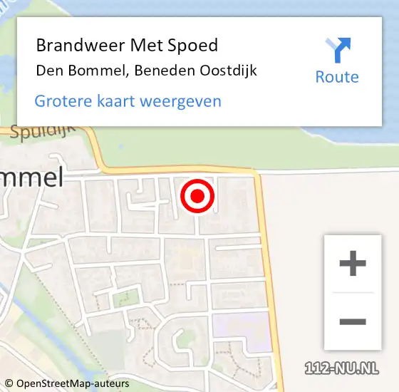 Locatie op kaart van de 112 melding: Brandweer Met Spoed Naar Den Bommel, Beneden Oostdijk op 27 mei 2024 21:41
