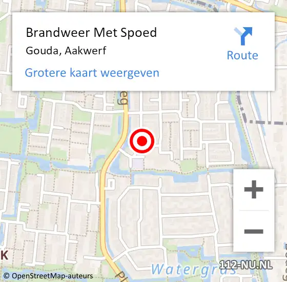 Locatie op kaart van de 112 melding: Brandweer Met Spoed Naar Gouda, Aakwerf op 27 mei 2024 21:47